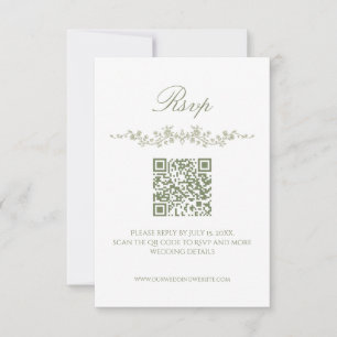 Sage Green French Floral RSVP Card with QR Code