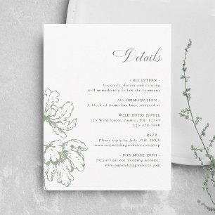 Sage Green French Floral Wedding Details  Enclosure Card