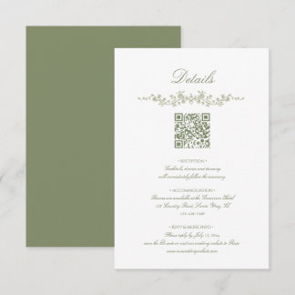 Sage Green French Floral with QR Code Wedding Enclosure Card