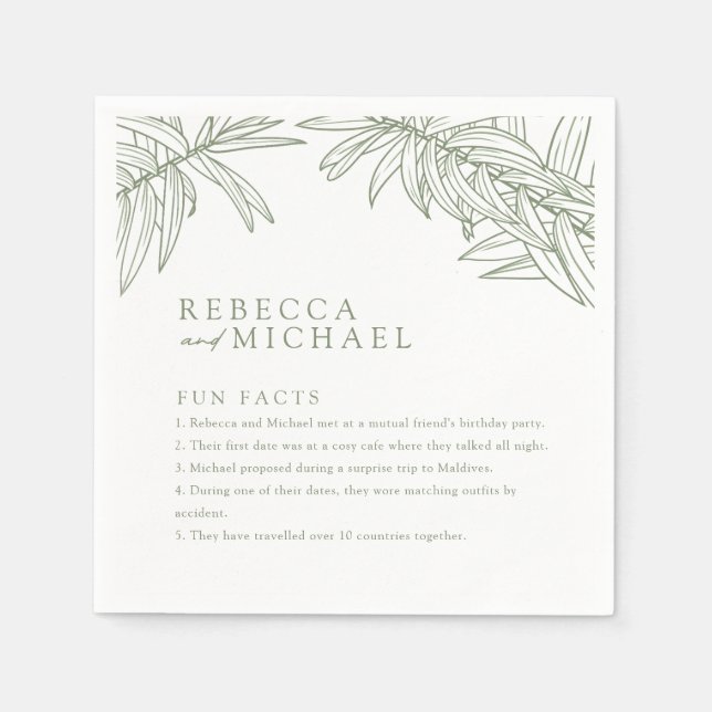 Sage Green Fun Facts Simple Botanical  Napkin (Front)
