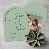 Sage Green Fun Free Drinks Save The Date Wedding