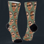 Sage Green Funny Custom Face Photo Crew Socks<br><div class="desc">Funny custom face crew socks personalised with a photo and a sage green background. Upload a cutout of the face with a transparent background and it will automatically be replicated all over the socks, on both sides. To make the cut-out, you can download any mobile or computer app, or use...</div>