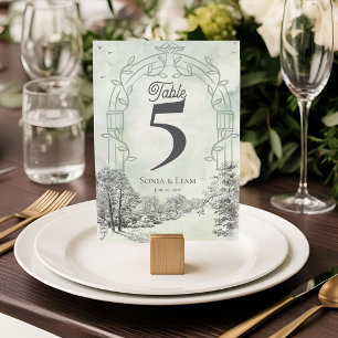Sage Green Garden Arch Wedding Table Number
