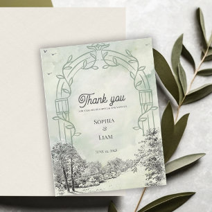 Sage Green Garden Arch Wedding Thank You  Postcard