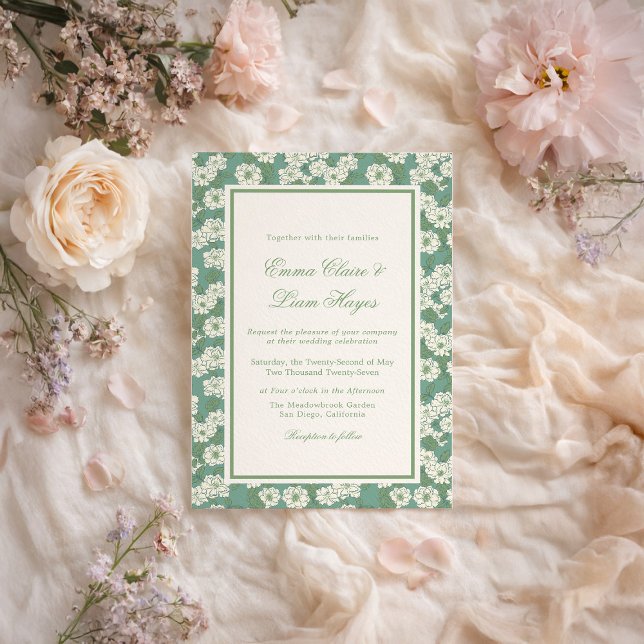Sage Green Garden Chinoiserie Wedding Invitation (Creator Uploaded)