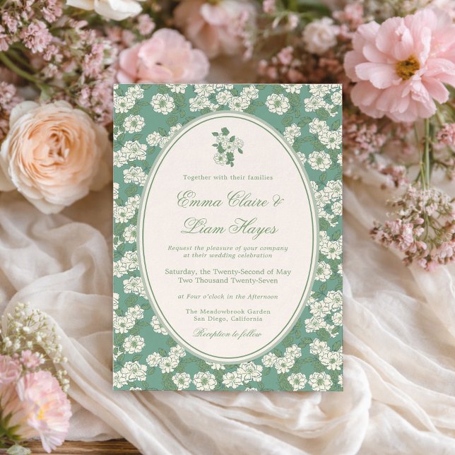 Sage Green Garden Chinoiserie Wedding Invitation (Creator Uploaded)