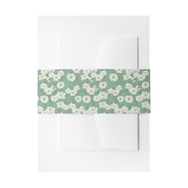 Sage Green Garden Chinoiserie Wedding Invitation Belly Band (Front Example)
