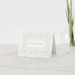 Sage Green Garden Floral Art Border Name Wedding Thank You Card