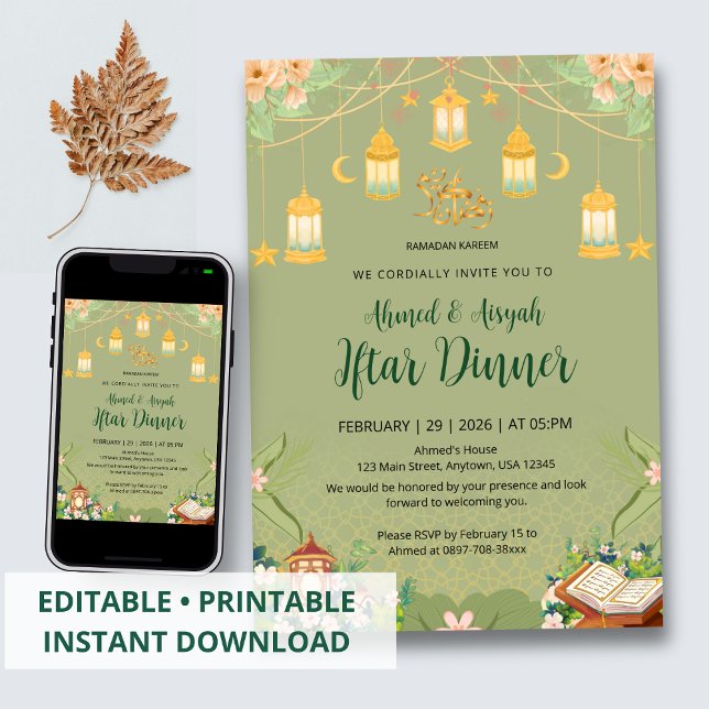 Sage Green Garden Floral Ramadan Iftar Invitation (Creator Uploaded)
