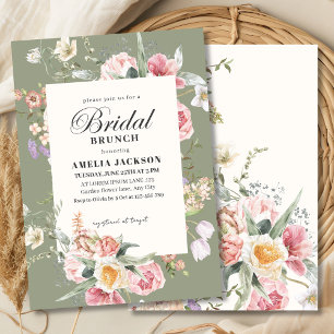 Sage green garden flower spring Bridal shower Invitation