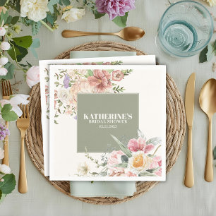 Sage Green Garden Flower Spring Bridal Shower Napkin