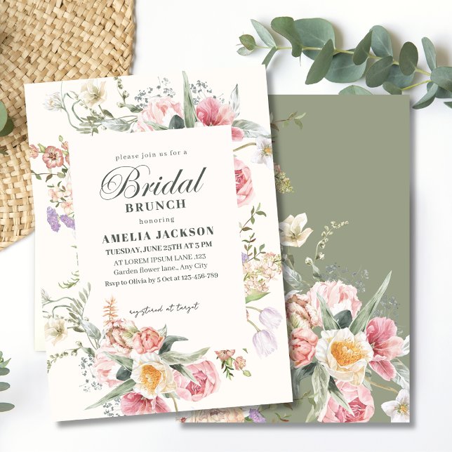 Sage green garden wildfloral spring Bridal shower Invitation (Creator Uploaded)