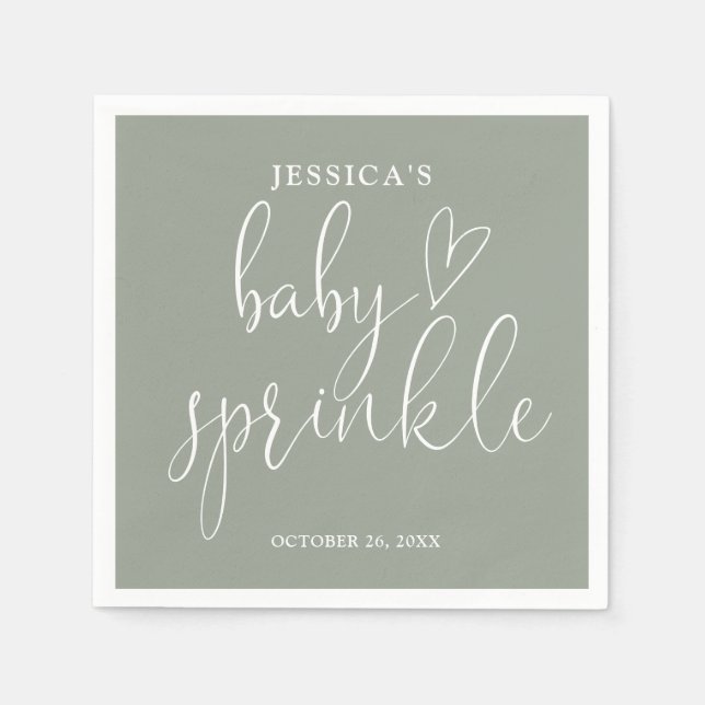Sage Green Gender Neutral Baby Sprinkle Shower Napkin (Front)