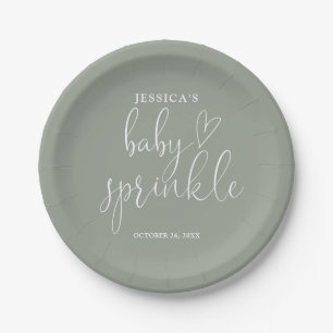 Sage Green Gender Neutral Baby Sprinkle Shower Paper Plate