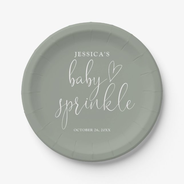 Sage Green Gender Neutral Baby Sprinkle Shower Paper Plate (Front)