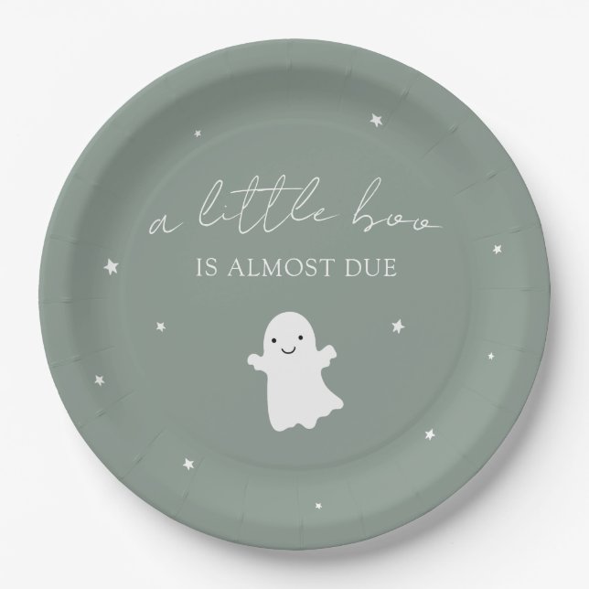 Sage Green Gender Neutral Fall Baby Shower Paper Plate (Front)