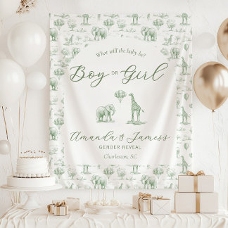 Sage Green Gender Reveal Banner Safari Toile Tapestry