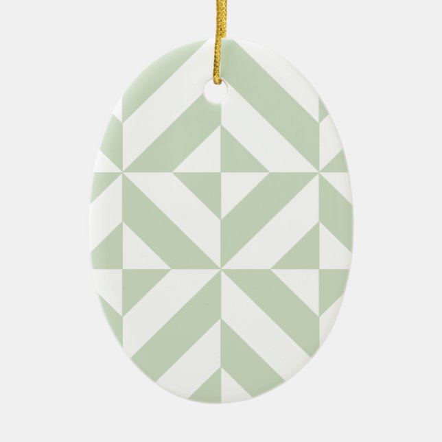 Sage Green Geometric Deco Cube Pattern Ceramic Tree Decoration (Front)