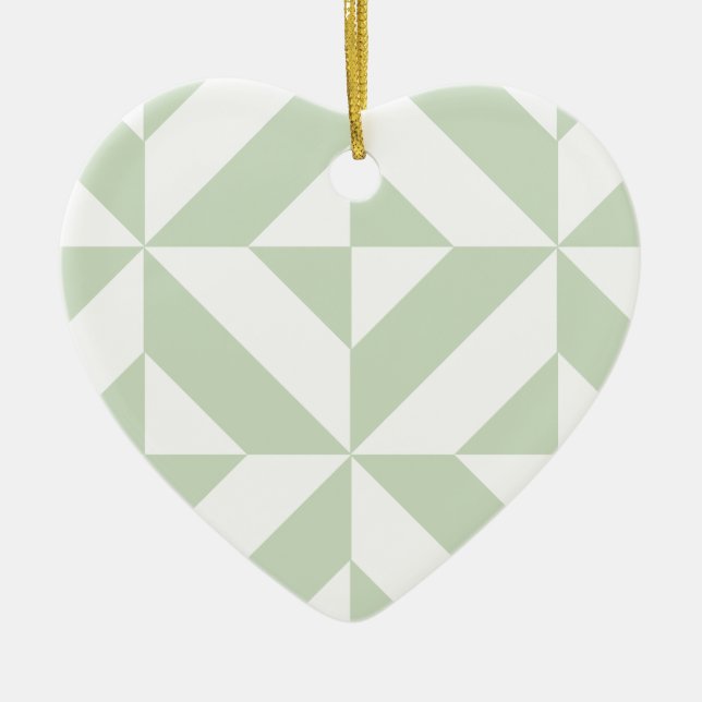 Sage Green Geometric Deco Cube Pattern Ceramic Tree Decoration (Front)