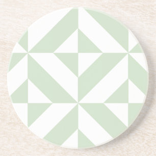 Sage Green Geometric Deco Cube Pattern Coaster