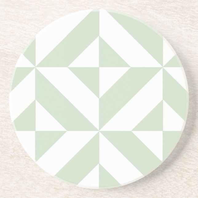 Sage Green Geometric Deco Cube Pattern Coaster (Front)