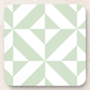 Sage Green Geometric Deco Cube Pattern Coaster