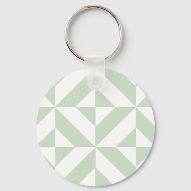 Sage Green Geometric Deco Cube Pattern Key Ring (Front)