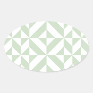 Sage Green Geometric Deco Cube Pattern Oval Sticker