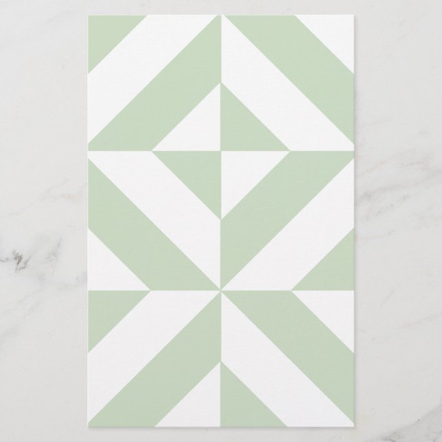 Sage Green Geometric Deco Cube Pattern Stationery (Front)