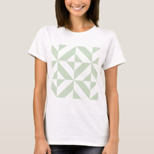 Sage Green Geometric Deco Cube Pattern T-Shirt