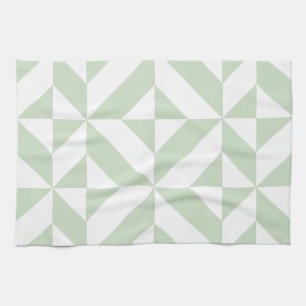 Sage Green Geometric Deco Cube Pattern Tea Towel