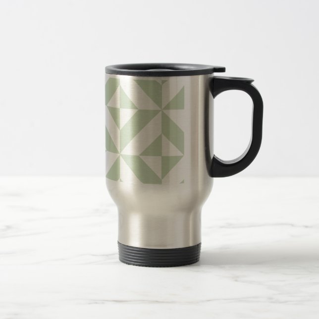 Sage Green Geometric Deco Cube Pattern Travel Mug (Right)