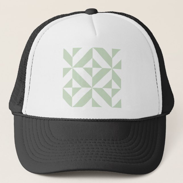 Sage Green Geometric Deco Cube Pattern Trucker Hat (Front)