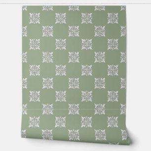 Sage Green Geometric Floral Peel and Stick Wallpaper
