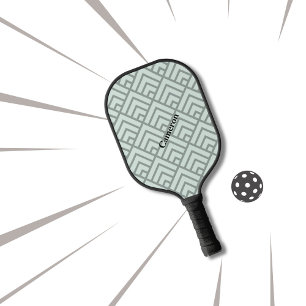 Sage Green Geometric Pattern Modern Monogram Pickleball Paddle