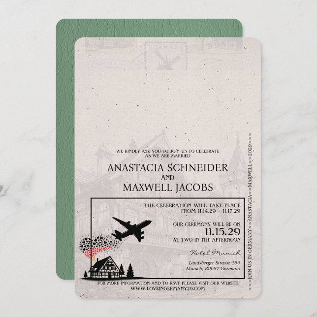 Sage Green Germany Passport Wedding Invitation (Front/Back)