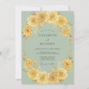 Sage Green Gilded Floral Wedding Invitation