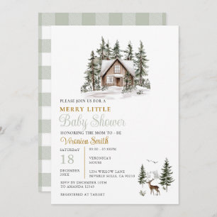 Sage Green Gingham A Merry Little Baby Shower Invitation