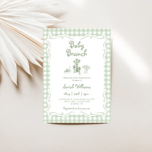 Sage Green Gingham Baby Brunch Baby Shower Invitation
