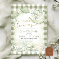 Sage Green Gingham Baby is Brewing Baby Shower