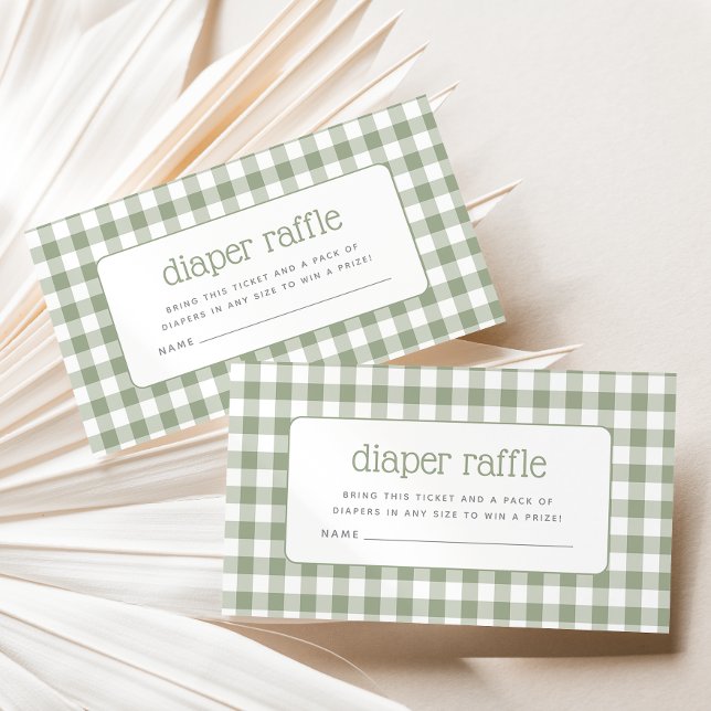 Sage Green Gingham Baby Shower Diaper Raffle Enclosure Card (Creator Uploaded)