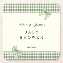 Sage Green Gingham Baby Shower Invitation & Bows