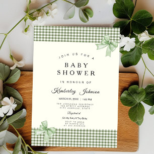 Sage Green Gingham Baby Shower Invitation with Bow