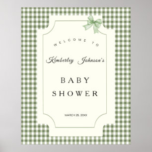 Sage Green Gingham Baby Shower Invitation with Bow Poster