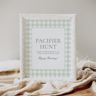 Sage Green Gingham Baby Shower Pacifier Hunt Sign