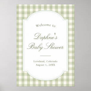 Sage Green Gingham Baby Shower Poster