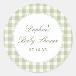 Sage Green Gingham Baby Shower Sticker