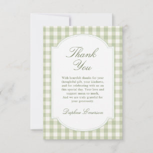 Sage Green Gingham Baby Shower Thank You Card