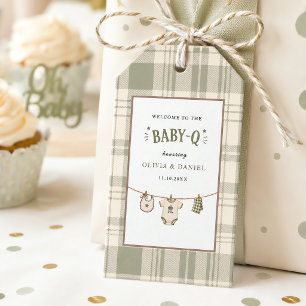 Sage Green Gingham Baby Shower Vintage BBQ Gift Tags