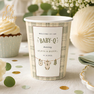 Sage Green Gingham Baby Shower Vintage BBQ Paper Cups